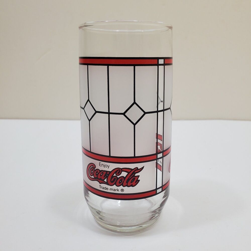 Coca-Cola  Vintage Libbey Frosted Stained Glass Tiffany Style Glass Cup